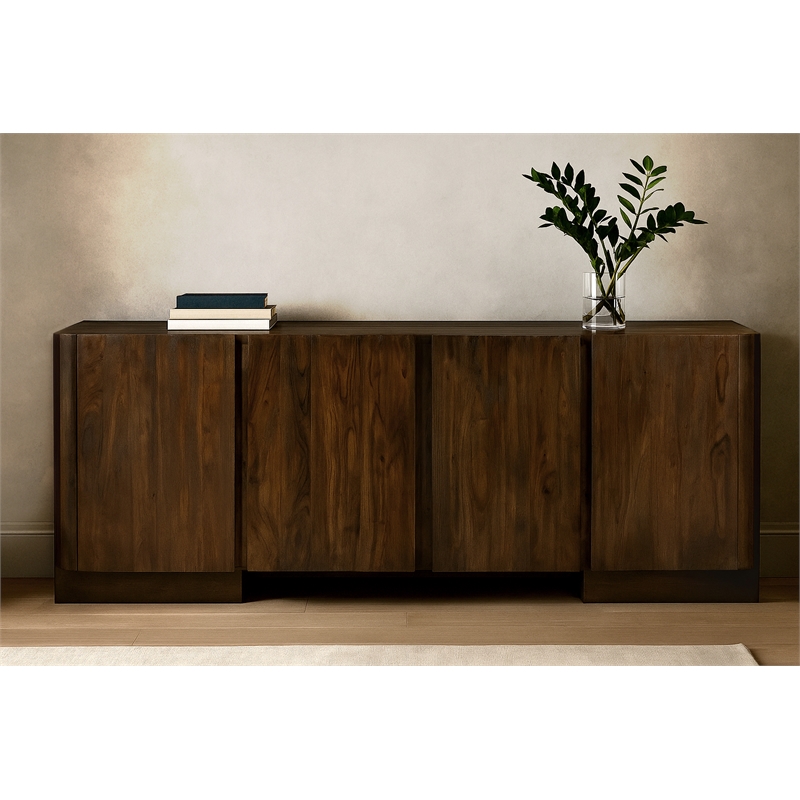 Percy 4-Door Sideboard in Modern Barista Brown Finish on Acacia Solid Wood