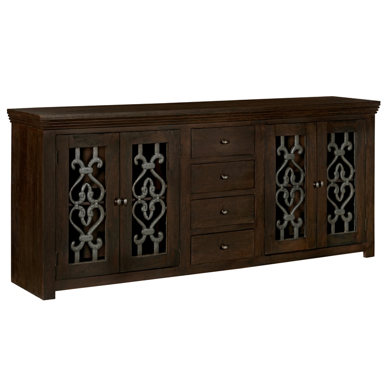 Hearst 4-Door 4-Drawer Sideboard in Traditional Barista Brown Finish Solid Wood