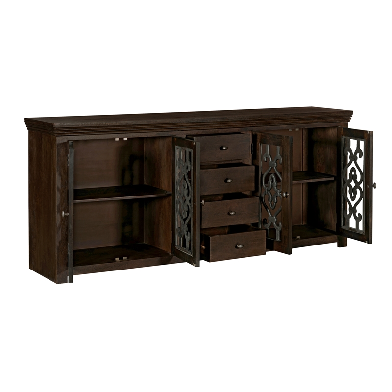 Hearst 4-Door 4-Drawer Sideboard in Traditional Barista Brown Finish Solid Wood