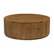 Flagstaff Round Cocktail Table 2-Drawer in Modern Spice Tan Finish on Solid Wood