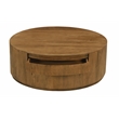 Flagstaff Round Cocktail Table 2-Drawer in Modern Spice Tan Finish on Solid Wood