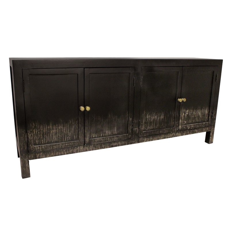 Magma 4-Door Sideboard in Modern Distressed Black Finish on Solid Wood
