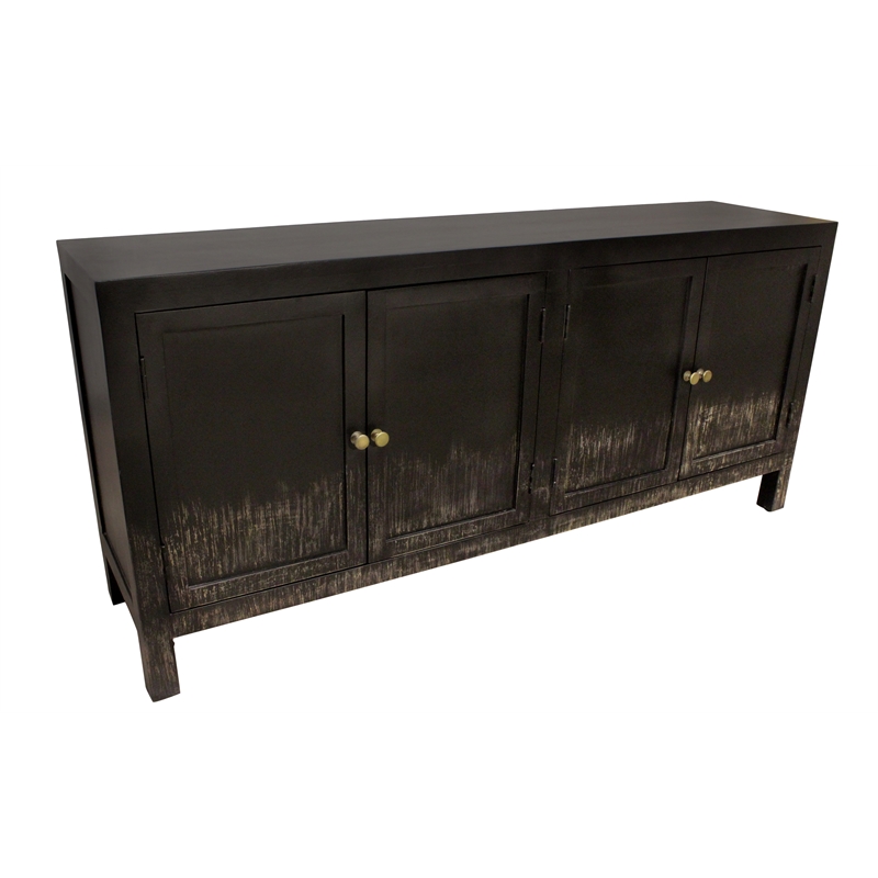 Magma 4-Door Sideboard in Modern Distressed Black Finish on Solid Wood