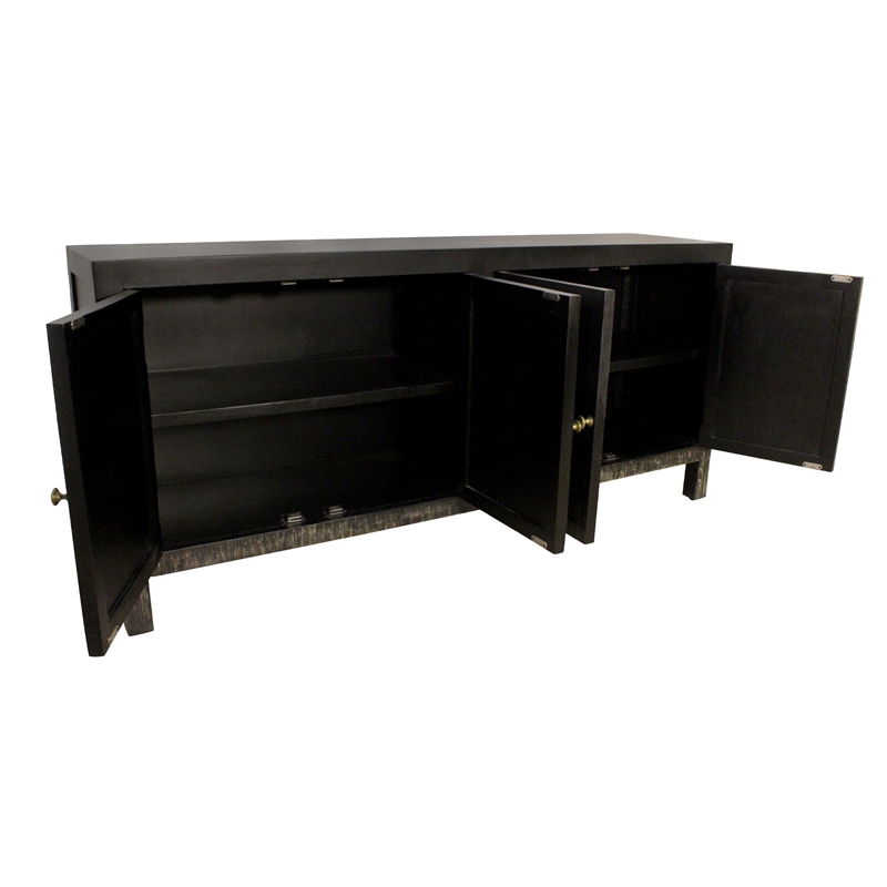 Magma 4-Door Sideboard in Modern Distressed Black Finish on Solid Wood