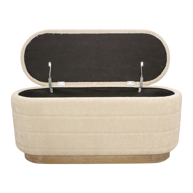 Jackie Storage Bench in Contemporary Beige Multi-Weave Fabric on Solid Wood Base