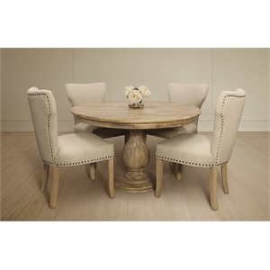Jenna 48&quot Dining Set in Solid Wood with 4 Jill Chairs in Ivory Fabric