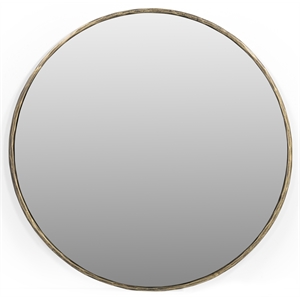 Nyra 36&quot Round Mirror with a Modern Hand-Forged Iron Frame in Brass Finish