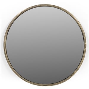 Nyra 30&quot Round Mirror with a Modern Hand-Forged Iron Frame in Brass Finish