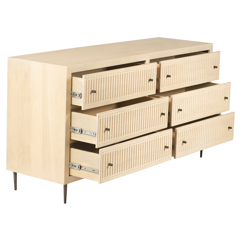 Sampson 6-Drawer Dresser in Contemporary Aged Natural Finish on Solid Wood
