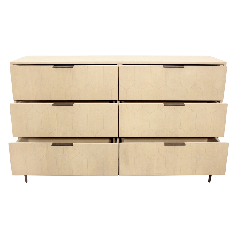 Ren 6-Drawer Dresser in Contemporary Aged Natural Finish on Solid Wood