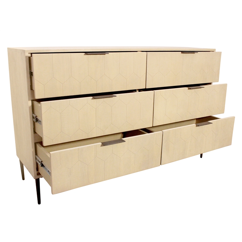 Ren 6-Drawer Dresser in Contemporary Aged Natural Finish on Solid Wood
