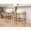 Natalia Counter Stool in Mid-century Modern Ivory Boucle Fabric 2-Piece Set