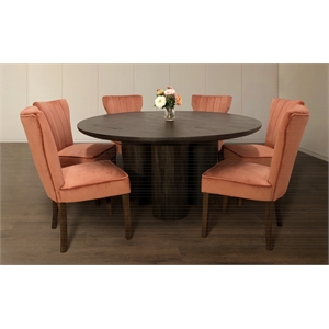 Sullivan 63&quot Dining Table Set with 3 Sets of Chloe Chairs in Blush Velvet Fabric