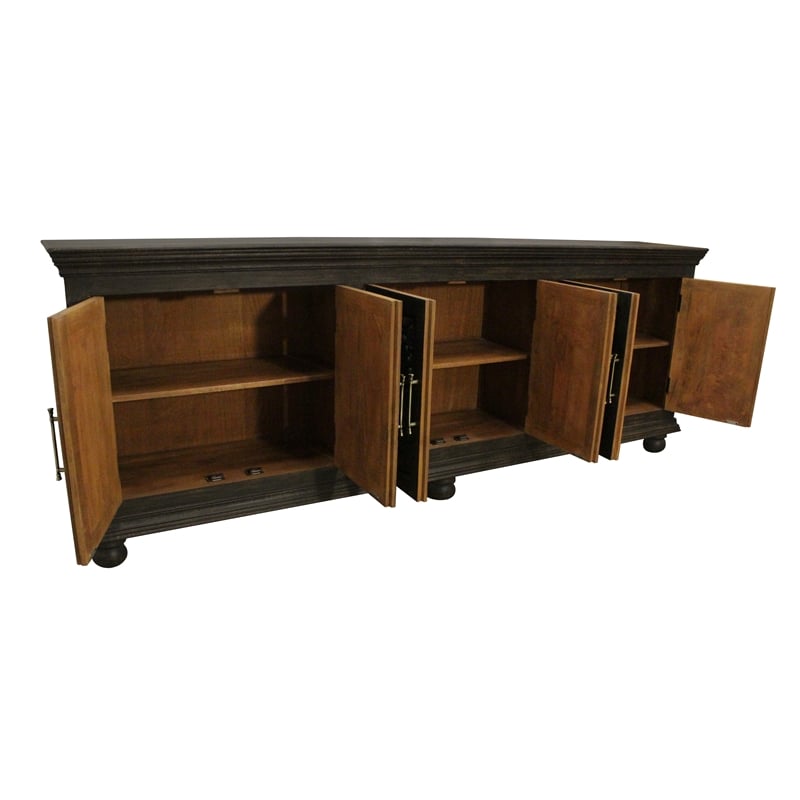 Athena 6-Door Sideboard in Antique Black with Traditional Carving on Solid Wood