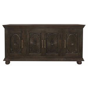Athena 4-Door Sideboard in Antique Black with Traditional Carving on Solid Wood