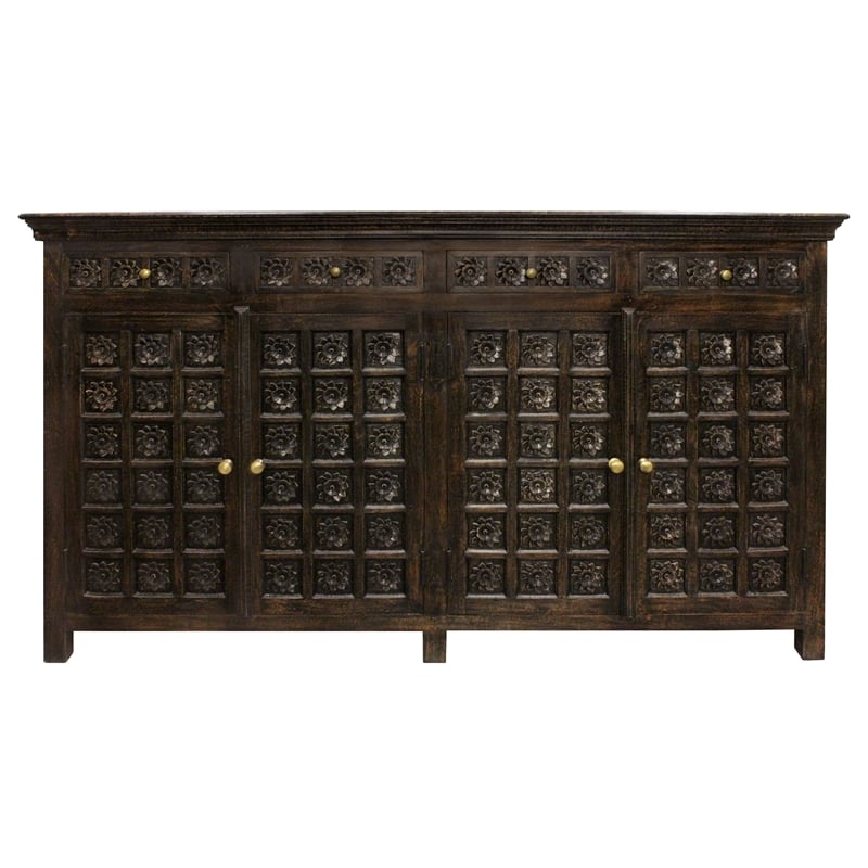 Anisa 4-Door 4-Drawer Sideboard in Traditional Antique Black on Solid Wood