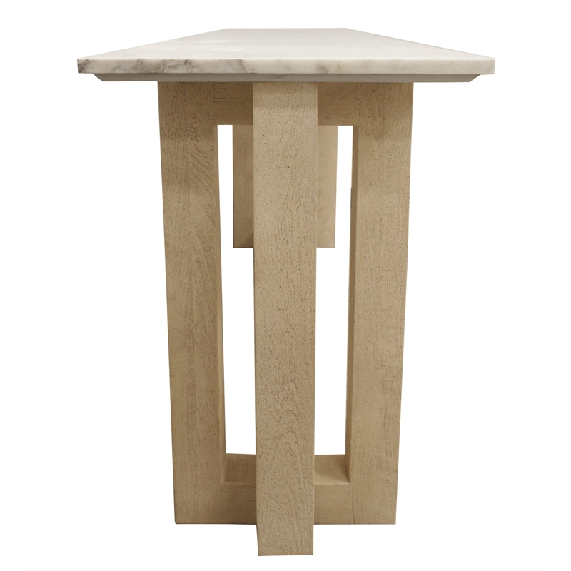 Bradford Rectangular Console Table in Modern White Marble on Solid Wood Base