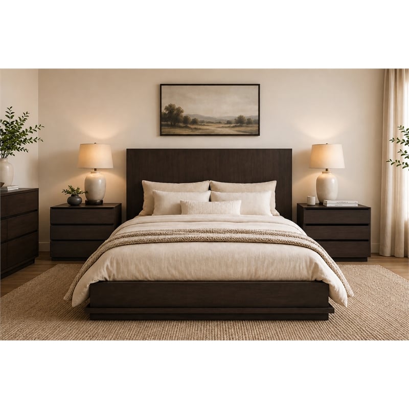 Flagstaff 3-Drawer Nightstand in Modern Barista Brown Finish on Solid Wood