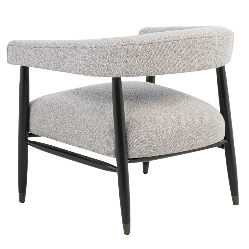 Quinn Arm Chair in Silver Boucle Fabric with Mid-century Space Black Wood Frame
