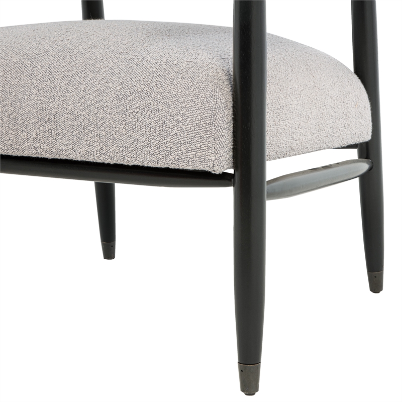 Quinn Arm Chair in Silver Boucle Fabric with Mid-century Space Black Wood Frame