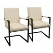 Wendy Arm Chair in Modern Ivory Leather 2-Piece Set with Wrought Iron Base
