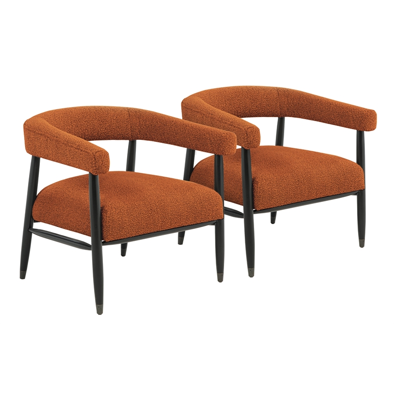 Quinn Arm Chair 2-Piece Set in Mid-Century Rust Boucle Fabric