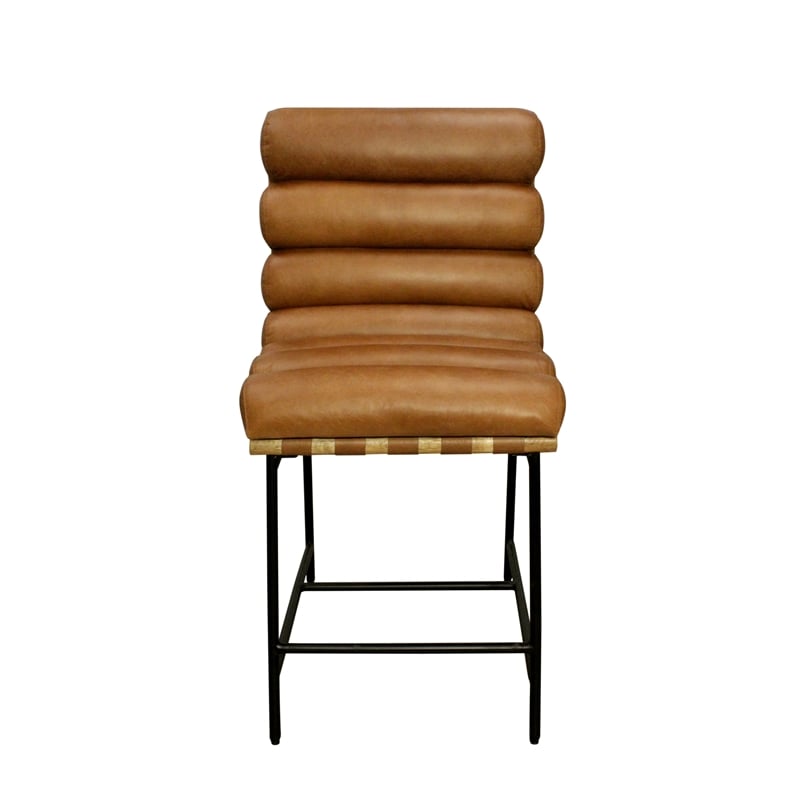 Layla Counter Height Stool in Modern Tan Authentic Leather on Metal Frame
