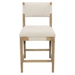 Clara Counter Height Stool in Contemporary Beige Linen Fabric on Solid Wood