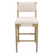Clara Bar Height Stool in Contemporary Beige Linen Fabric on Solid Wood