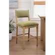 Clara Bar Height Stool in Contemporary Leaf Green Linen Fabric on Solid Wood