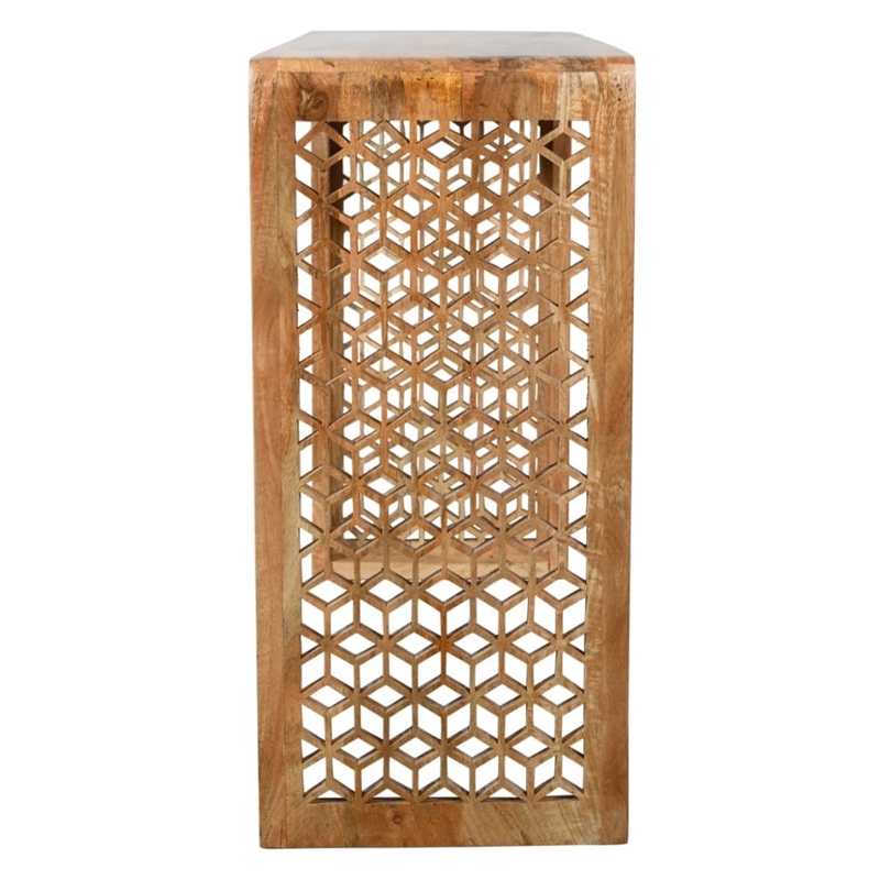 Tazmyn Console Table in Modern Natural Finish on Hand Carved Solid Wood