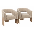 Tess Accent Chair 2-Piece Set in Modern Beige Ribbed Linen on Solid Wood