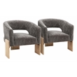 Tess Accent Chair 2-Piece Set in Modern Crystal Black Ribbed Linen on Solid Wood