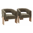 Tess Accent Chair 2-Piece Set in Modern Garden Green Ribbed Linen on Solid Wood