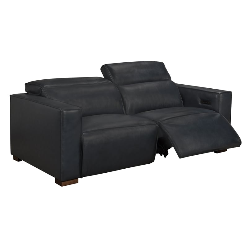 Riseholme Reclining Sofa with Barista Brown Legs in Contemporary Blue Leather