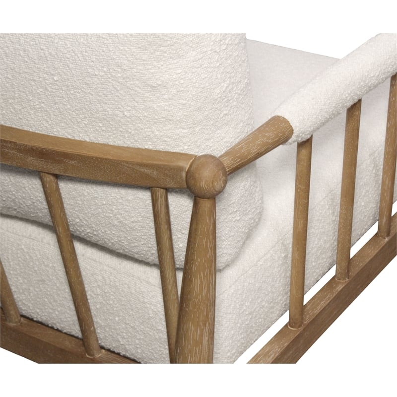 Venus Lounge Chair in Mid-Century Ivory Boucle Fabric on Natural Solid Wood