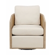 Keegan Rattan Swivel Chair in Ivory Linen Fabric with Coastal Solid Wood Trim