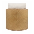 Keegan Rattan Swivel Chair in Ivory Linen Fabric with Coastal Solid Wood Trim