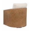 Keegan Rattan Swivel Chair in Ivory Linen Fabric with Coastal Solid Wood Trim