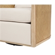 Keegan Rattan Swivel Chair in Ivory Linen Fabric with Coastal Solid Wood Trim