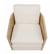 Keegan Rattan Swivel Chair in Ivory Linen Fabric with Coastal Solid Wood Trim