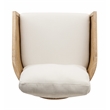 Keegan Rattan Swivel Chair in Ivory Linen Fabric with Coastal Solid Wood Trim