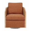 Keegan Rattan Swivel Chair in Terracotta Linen Fabric with Coastal Wood Trim