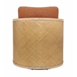 Keegan Rattan Swivel Chair in Terracotta Linen Fabric with Coastal Wood Trim
