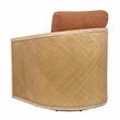 Keegan Rattan Swivel Chair in Terracotta Linen Fabric with Coastal Wood Trim
