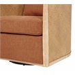 Keegan Rattan Swivel Chair in Terracotta Linen Fabric with Coastal Wood Trim