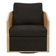 Keegan Rattan Swivel Chair in Ebony Linen Fabric with Coastal Solid Wood Trim