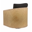 Keegan Rattan Swivel Chair in Ebony Linen Fabric with Coastal Solid Wood Trim