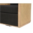 Keegan Rattan Swivel Chair in Ebony Linen Fabric with Coastal Solid Wood Trim