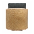 Keegan Rattan Swivel Chair in Denim Linen Fabric with Coastal Solid Wood Trim